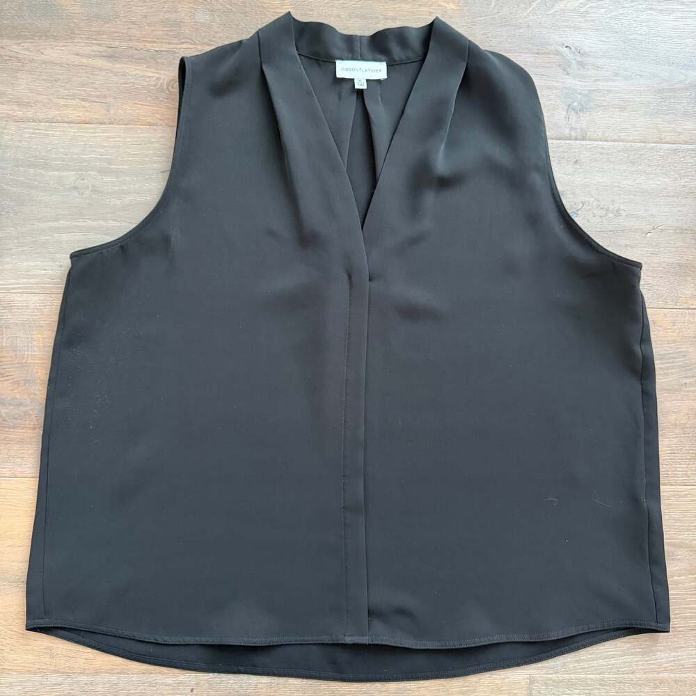 Gibson Latimer Black V Neck Flowy Sleeveless Blouse Size XL